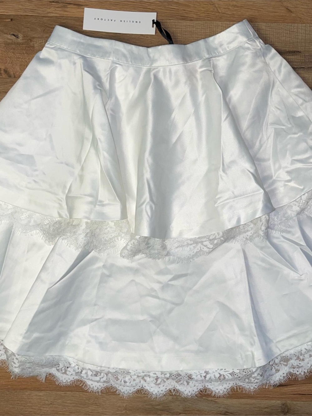 English Factory White Satin and Lace Tiered Skirt